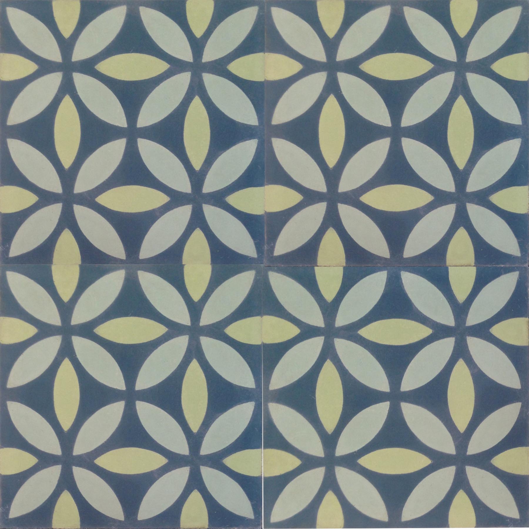 Petals Blue Green Cement Tile